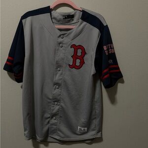 Boston Red Sox Stitches Button-Up Jersey For Teenage Boy- Gray/Navy